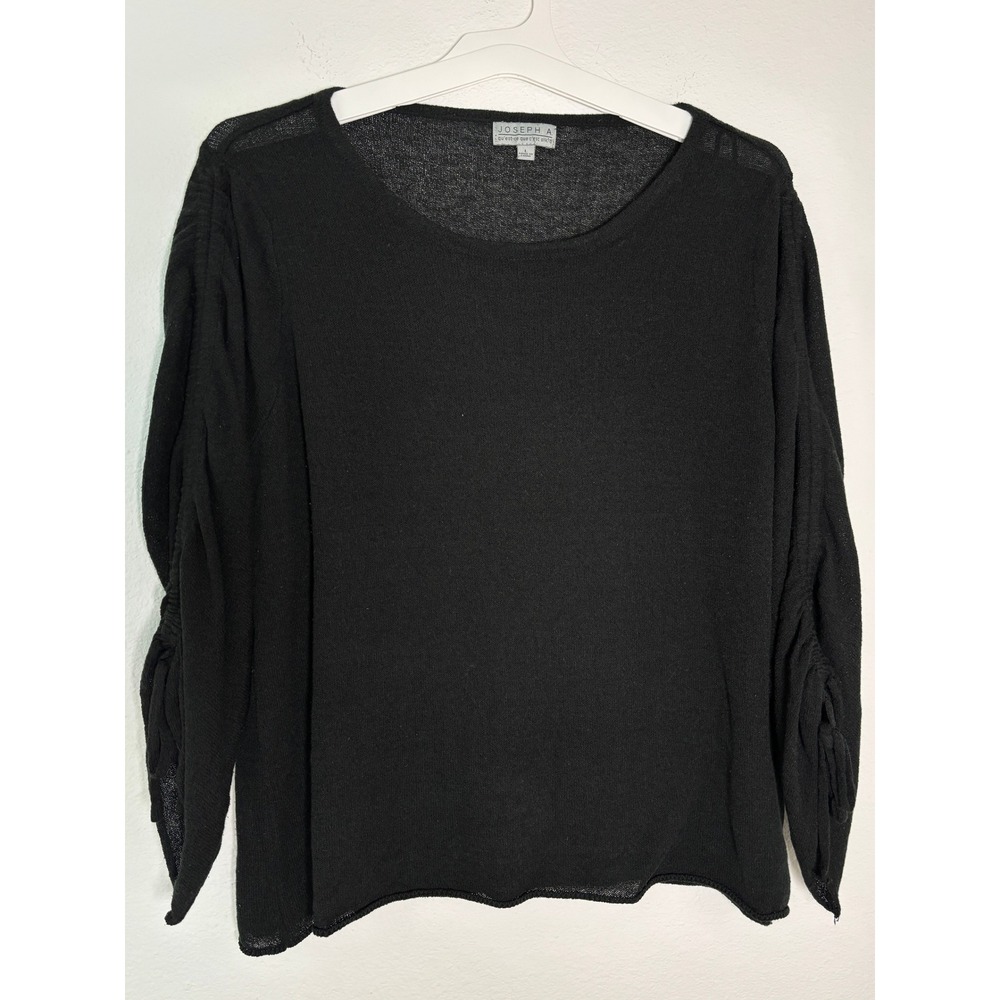 Joseph A. Black Silk Blend Ruched Sleeve Knit Sweater Top Womens Large Scoop